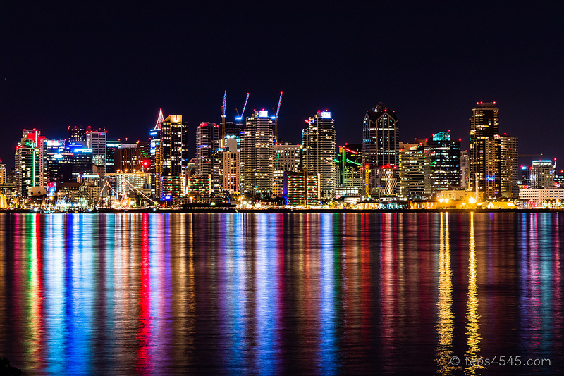 downtown night view with Christmas color / San Diego, CA